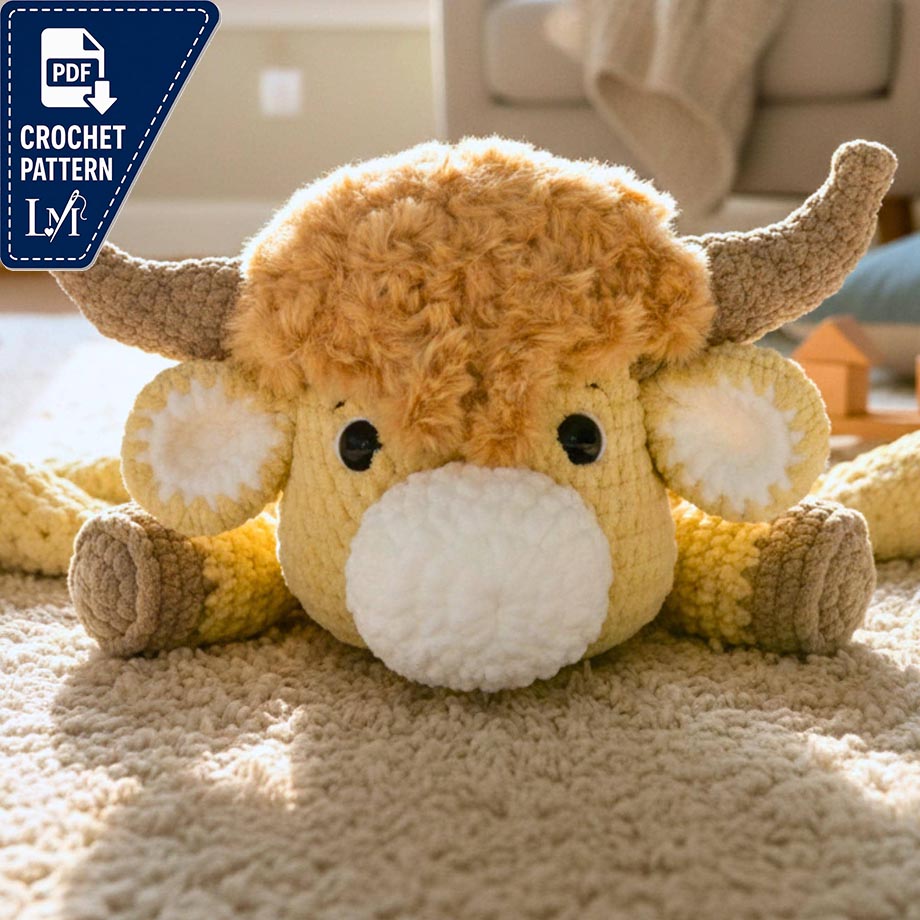 Highland Cow Crochet Pattern PDF Download | Crochet Animal Patterns | Easy Amigurumi Plushies for Beginners